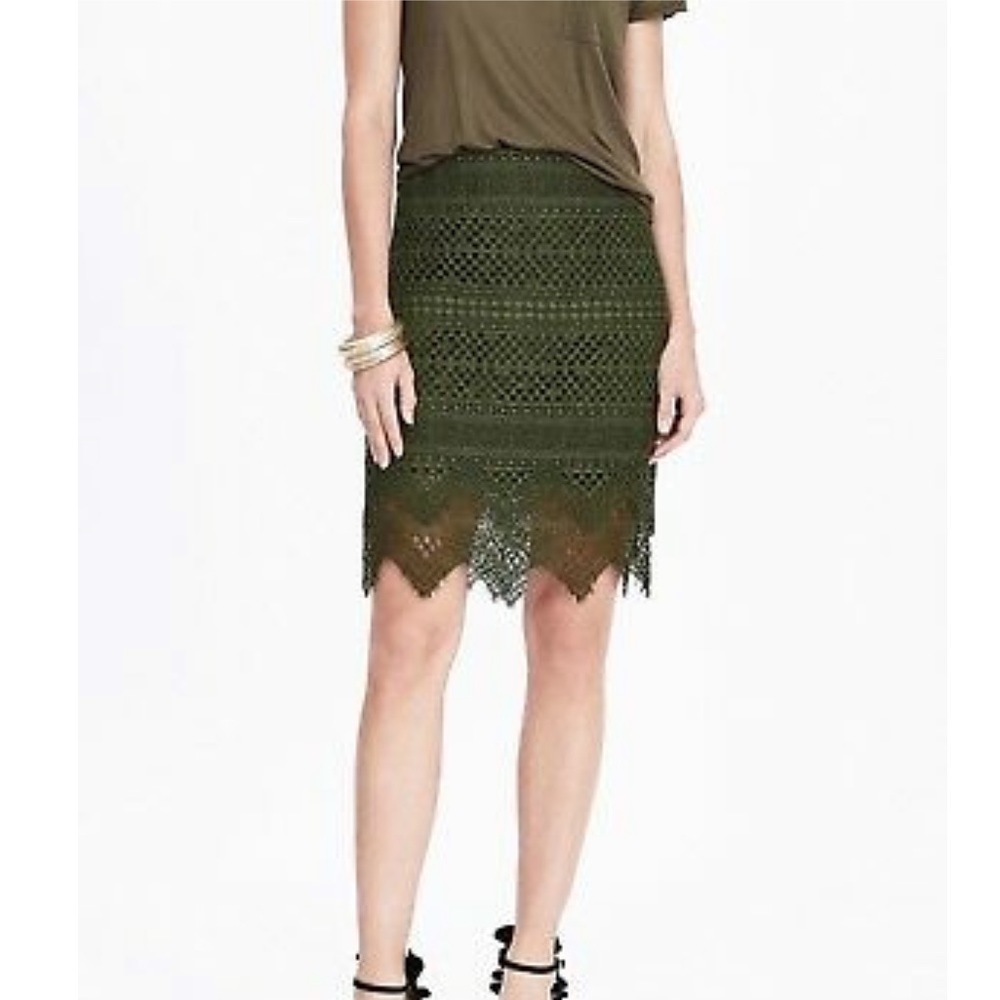 Banana Republic olive green lace pencil skirt